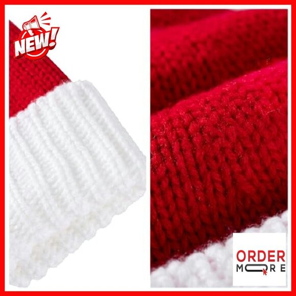 Festive Knitted Santa Hat with Pom Poms, One Size Fits All Adults main image 5